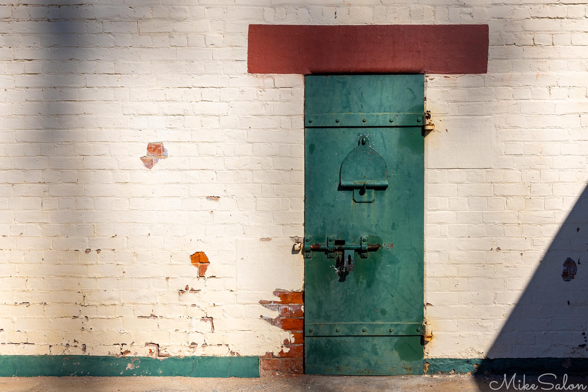 With strict instructions to bring it back, we picked up the key to the Old Balranald Gaol at the Visitors` Centre and entered through this door. [4941]