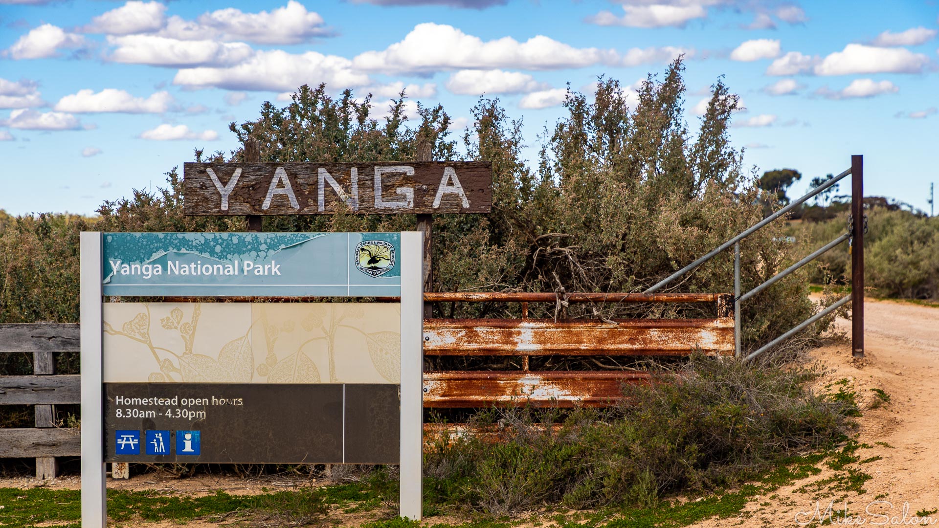 Signage at the entrance to the homestead at Yanga National Park. [4989]