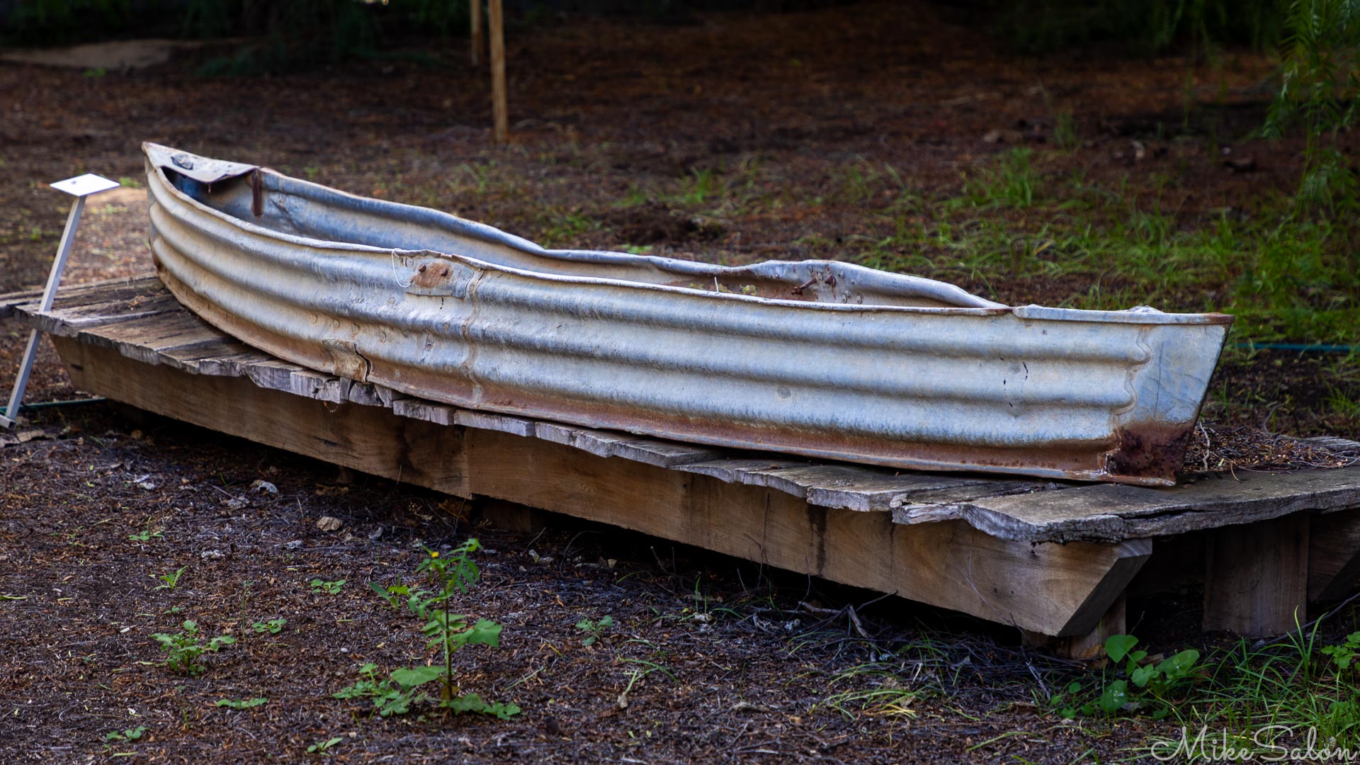 Thought to be home-made and date to the 1930`s, corrugated iron canoes were commonly used on Yanga Lake. [4986]