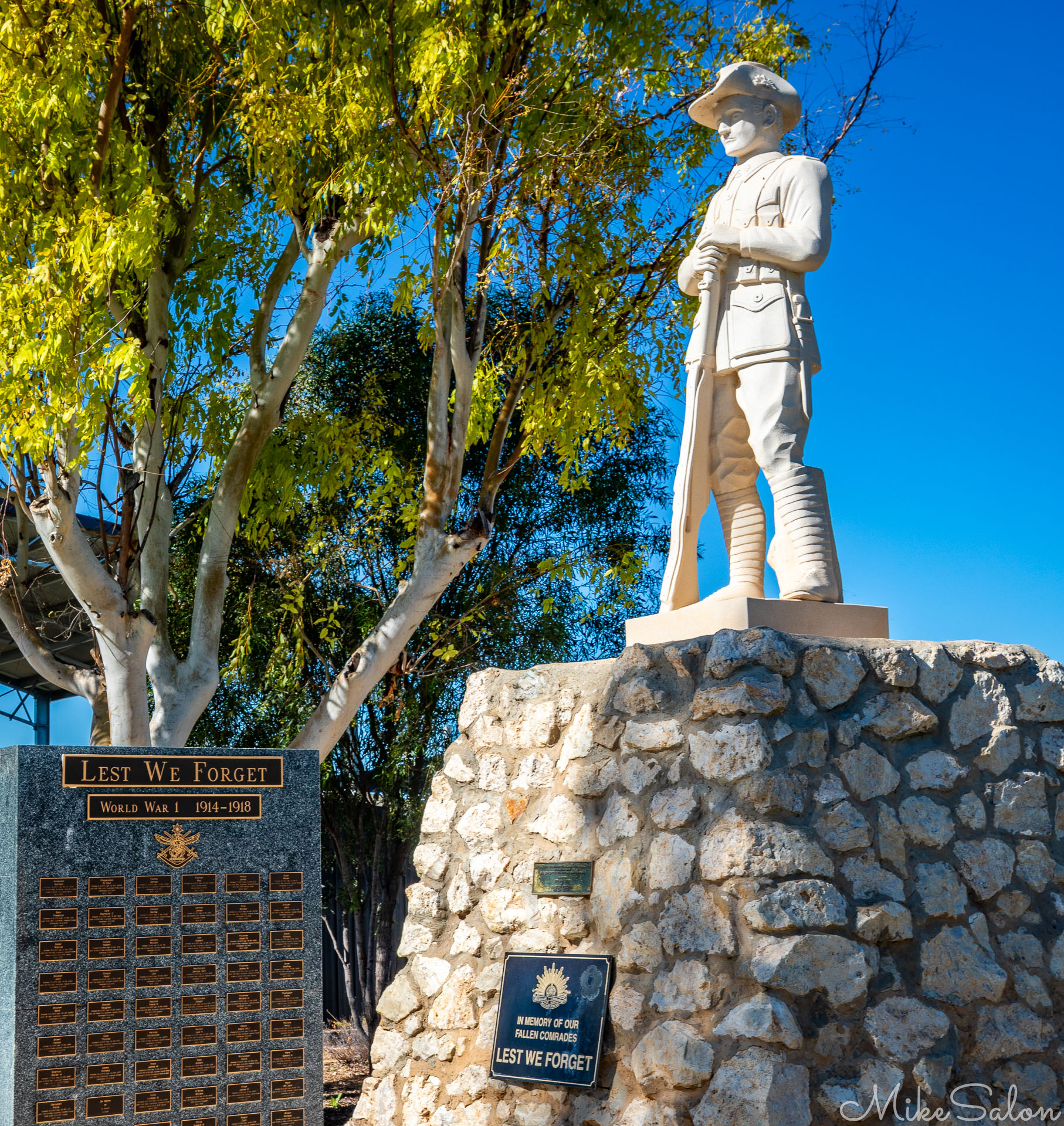 War Memorial in Birdsville, with a diggers statue and a long list of soldiers' names. [1063]