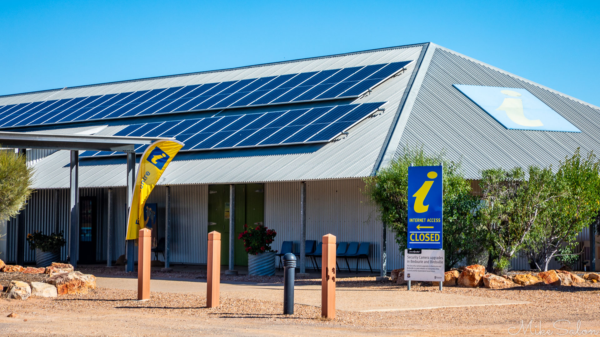 View of Birdsville Information Centre, solar panels on roof, but closed today. [1071]