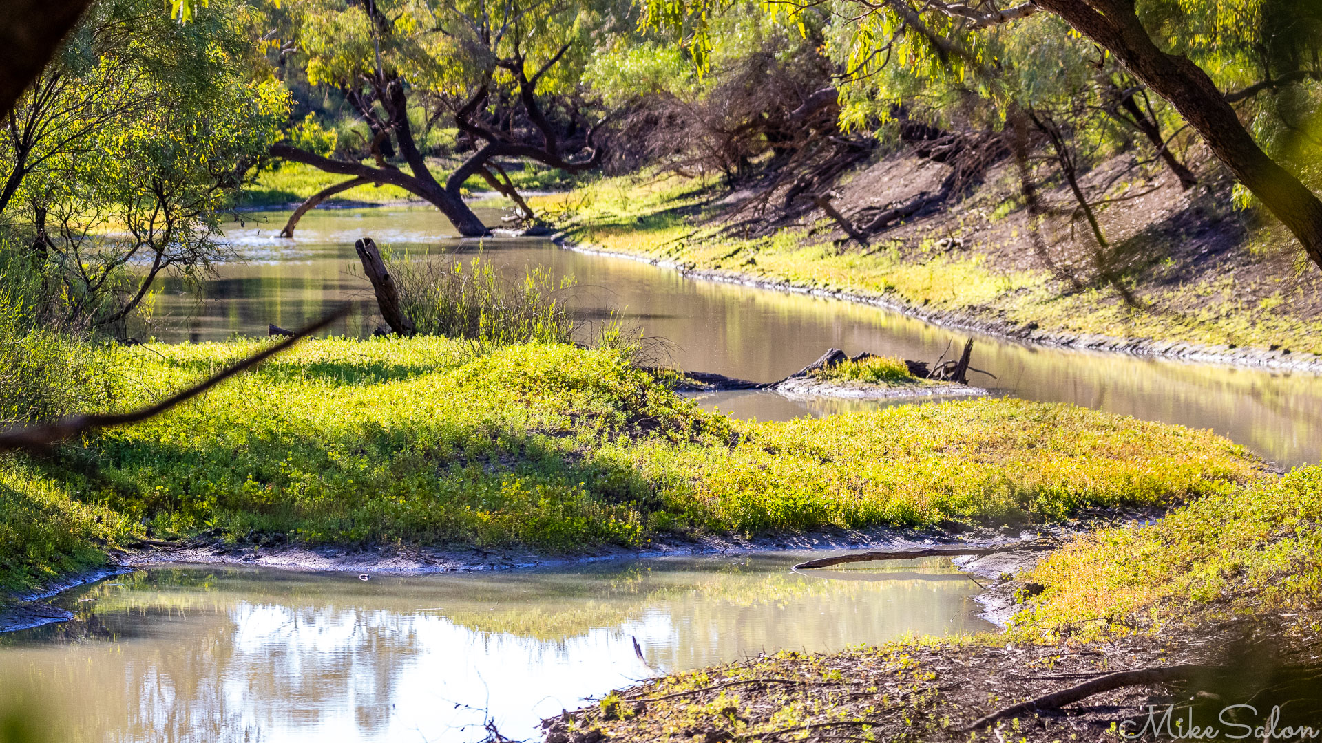 Planty of water showing in a meandering normally dry creek. [8686]