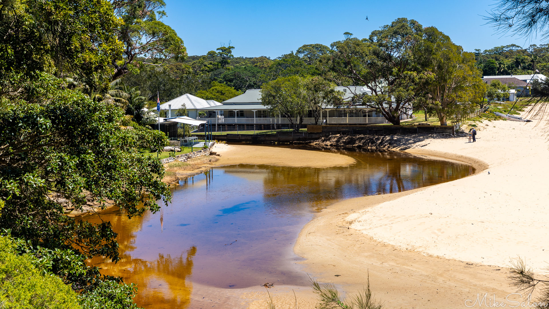 View of the winding Bundeena Creek as it crosses the beach. [6455]