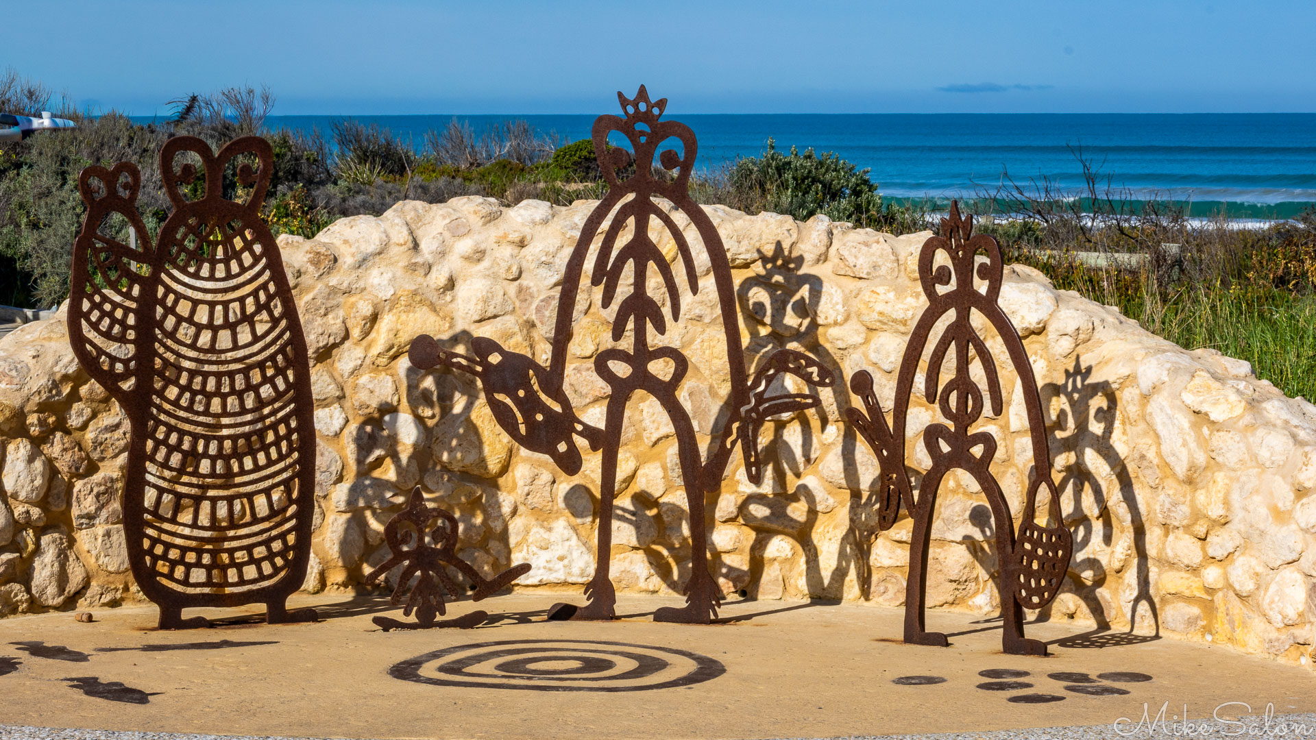 Rusted steel sculpture at Goolwa Beach representing indigenous stories and spirits. [2011]
