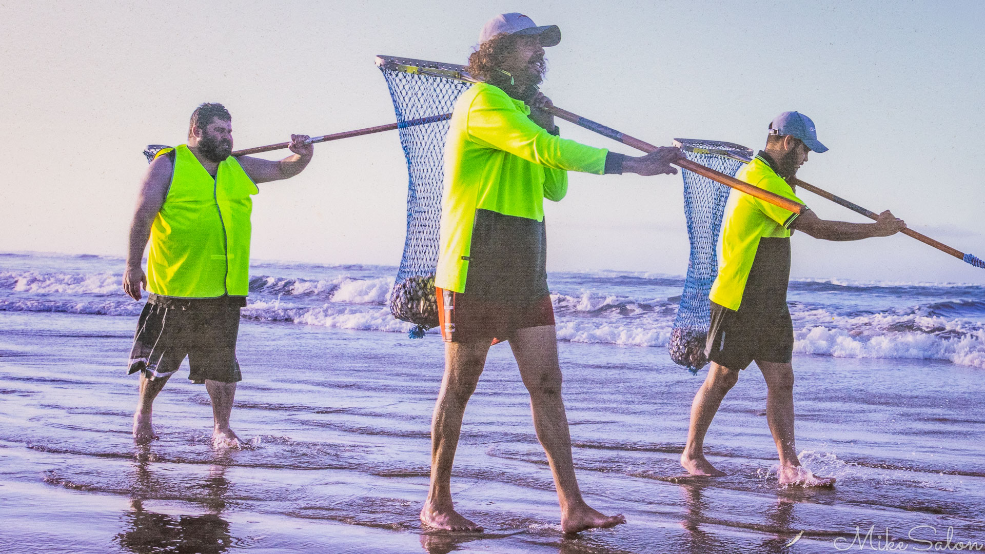 Part of artwork at Goolwa Beach portraying traditional pipi hunting. [2020]