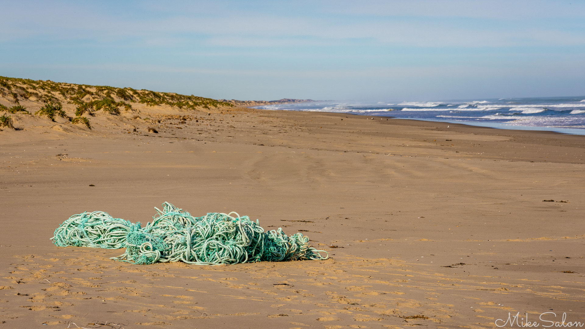 Deserted Coorong Beach, with old marine debris washed up. [1769]
