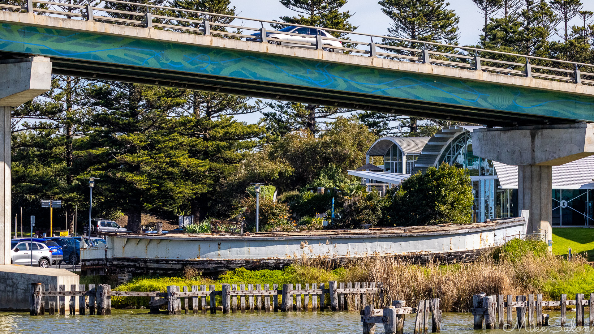 An old barge "Dart" dilapidated but on display under the Hindmarsh Island Bridge. [1532]