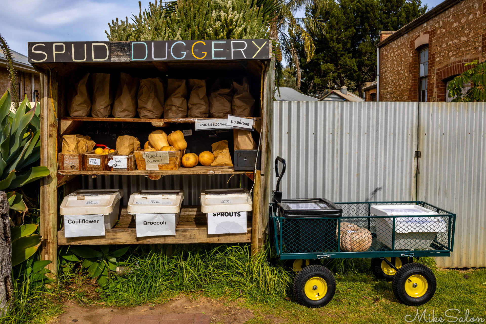 Spud Duggery, the signage at a local produce stall in Langhorne Creek. [2199]