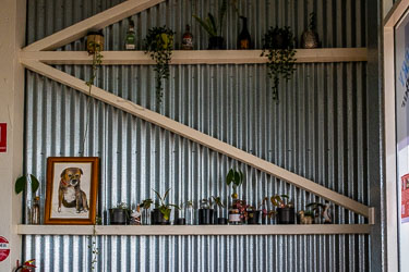 The Imbiss on the Elbow cafe at the wharf was lined with corrugated galvanized steel. [2170]