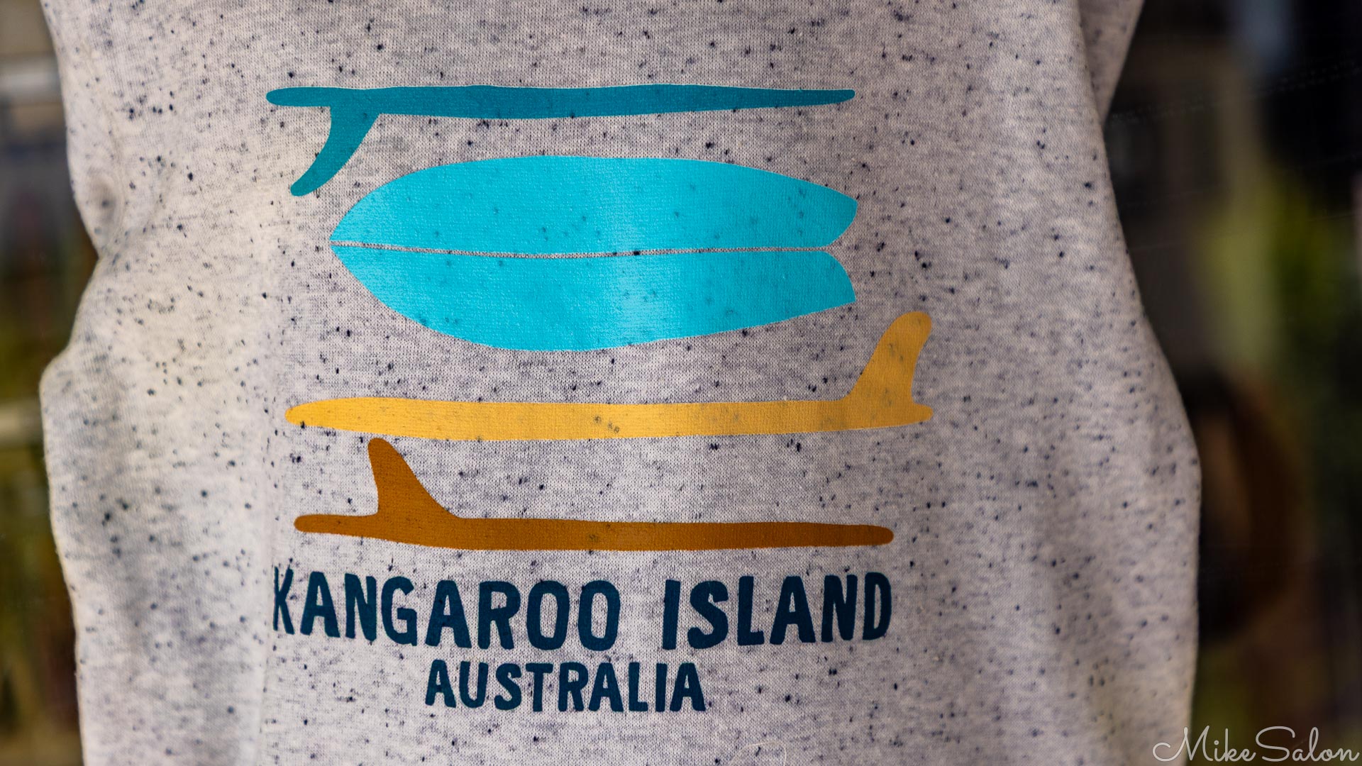 A T-Shirt with a surfboard and Kangaroo Isalnd Australia. [3359]