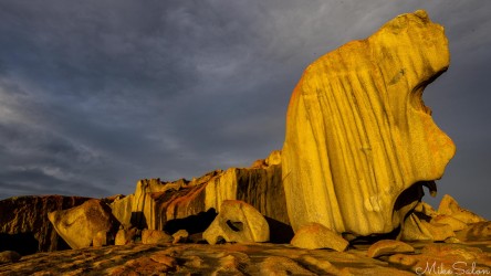 A weird-looking rock formation showing parallel striations. [4111]