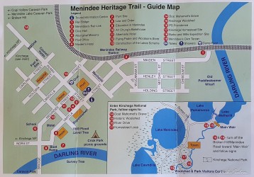 Printed map showing Menindee streets and landmarks.