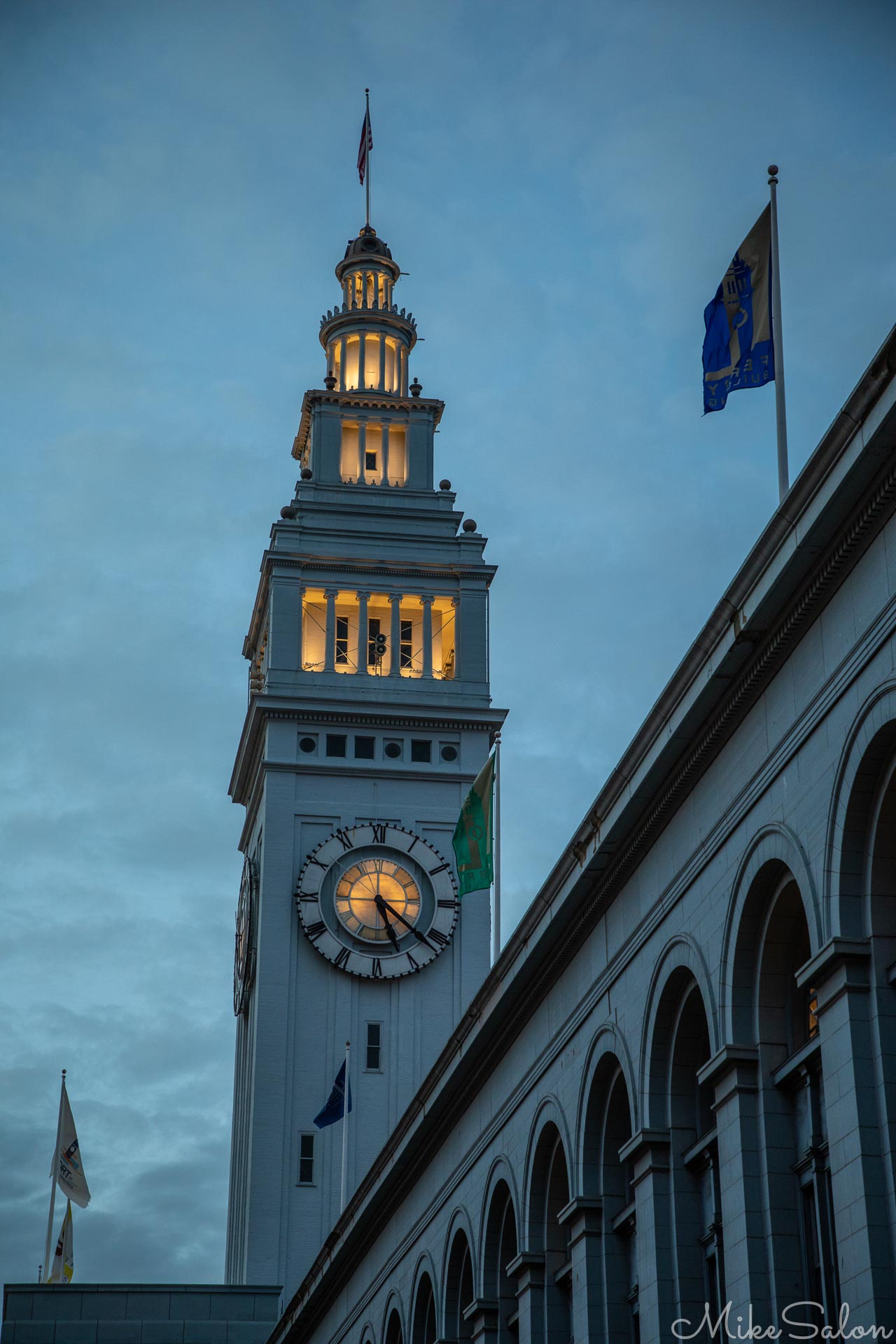 San Francisco Ferry Terminal : Winter dusk at the restored Ferry Terminal clock tower. (0D0A3123.jpg)<br>Camera: Canon EOS 5D Mark IV