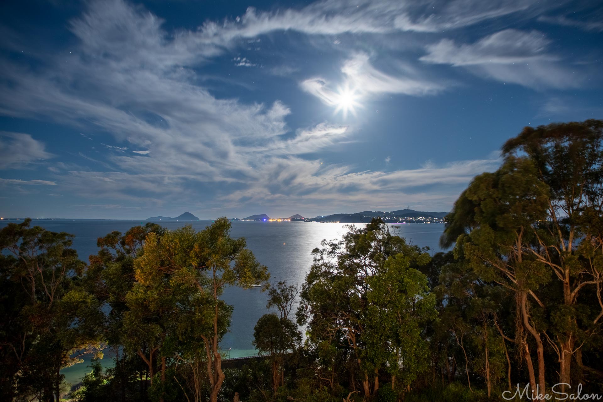 Moonburst over Nelson Bay : Merged ten second exposures at night over beautiful Nelson Bay on the NSW North Coast. (0D0A5986-HDR.jpg)<br>Camera: Canon EOS 5D Mark IV
