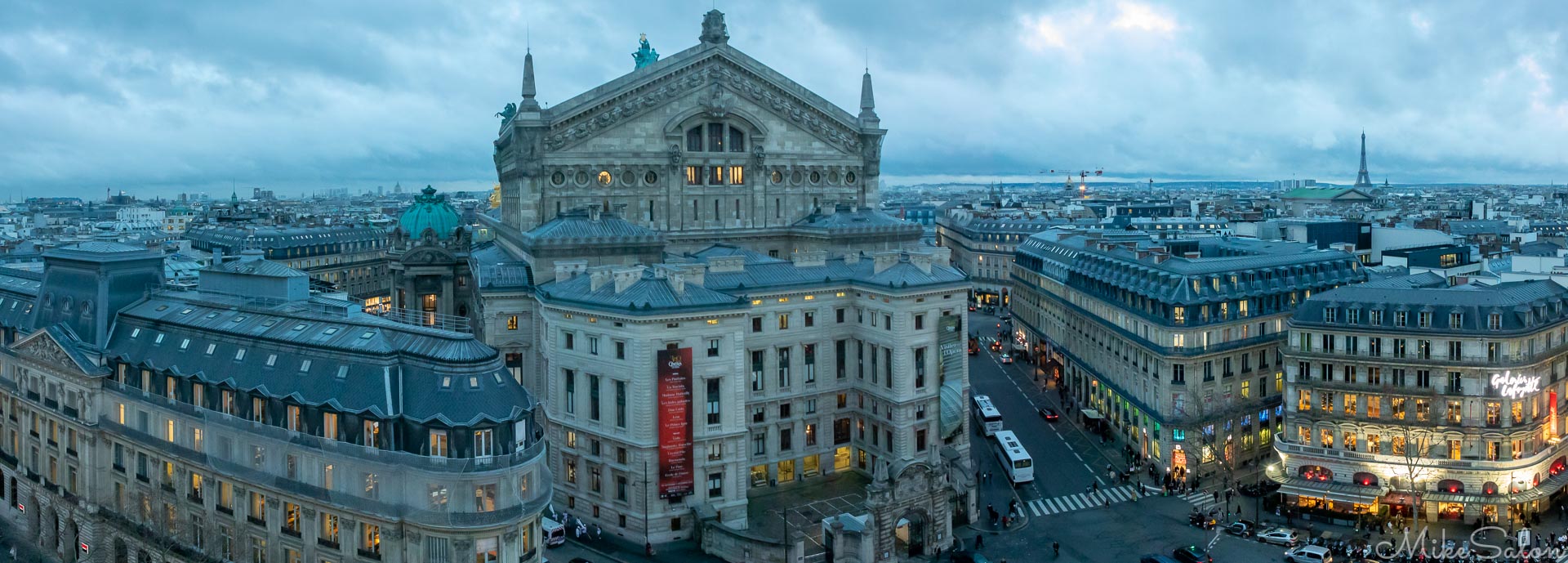 Paris Opera : The rear of the iconic Opera House as lights come on at sunset. (_D0A5480-Pano.jpg)<br>Camera: Canon EOS 5D Mark IV