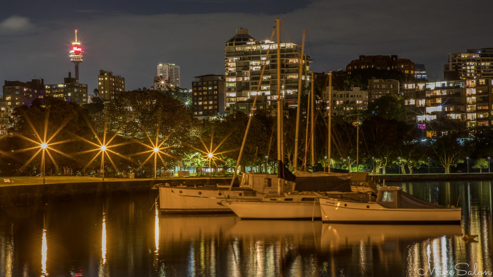 Rushcutters Bay at Night : All is calm at night, some moored yachts in Rushcutters Bay. (0D0A0404.jpg)<br>Camera: Canon EOS 5D Mark IV