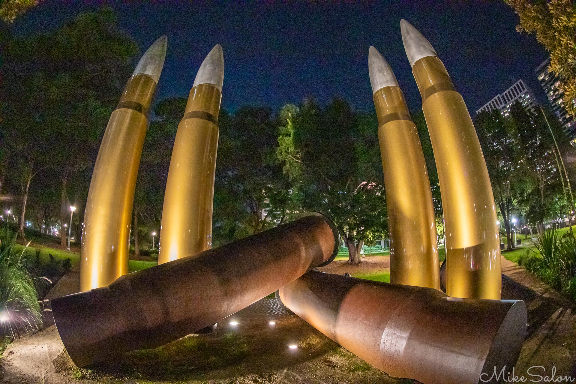 Yininmadyemi - Thou Didst Let Fall : Fisheye lens view of stunning sculpture (2015) by Tony Albert in Sydney's Hyde Park which commemorates the service of Aboriginal soldiers in the Australian Defence Forces. (0D0A5325.jpg)<br>Camera: Canon EOS 5D Mark IV
