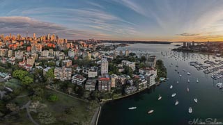 Rushcutters Bay Sydney at Dawn : Aerial panorama of Rushcutters Bay with Sydney city. (DJI_0072Pano.JPG)