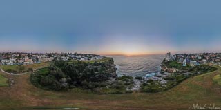 First Glimpse of the Sun : Right on sunrise, with the moon still in the sky, the view from Diamond Bay Reserve in Sydney's Vaucluse. (DJI_0213.jpg)