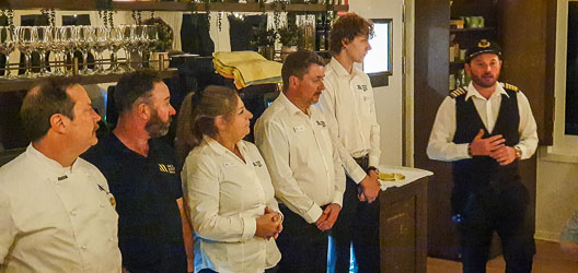Australian Star crew lined up for introductions in the Dining Room.